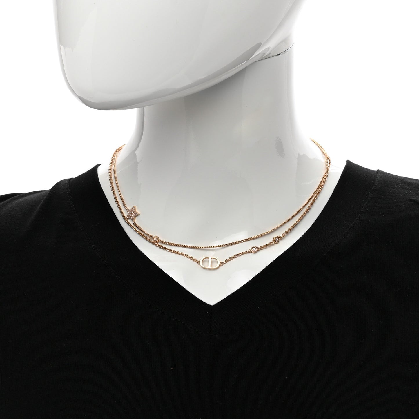 Metal Crystal Petit CD Double Necklace Gold