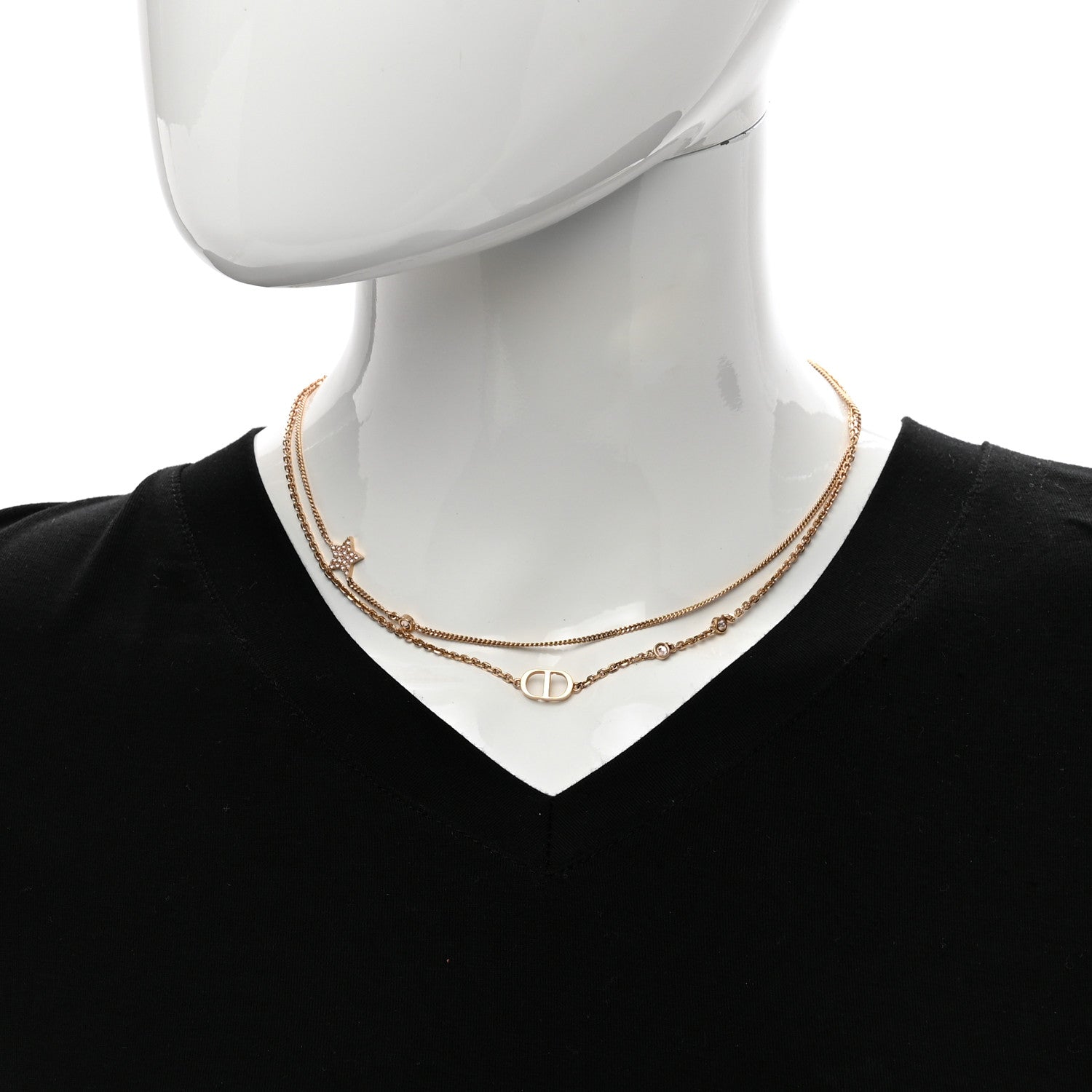 Christian Dior Metal Crystal Petit CD Double Necklace Gold 2 of 4