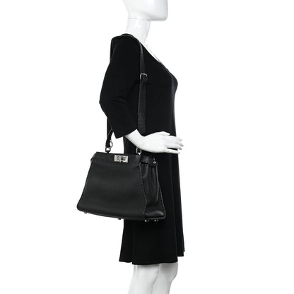 Fendi Cuoio Romano Selleria Bi-Color Medium Peekaboo Iconic Satchel Black Mou 2 of 10