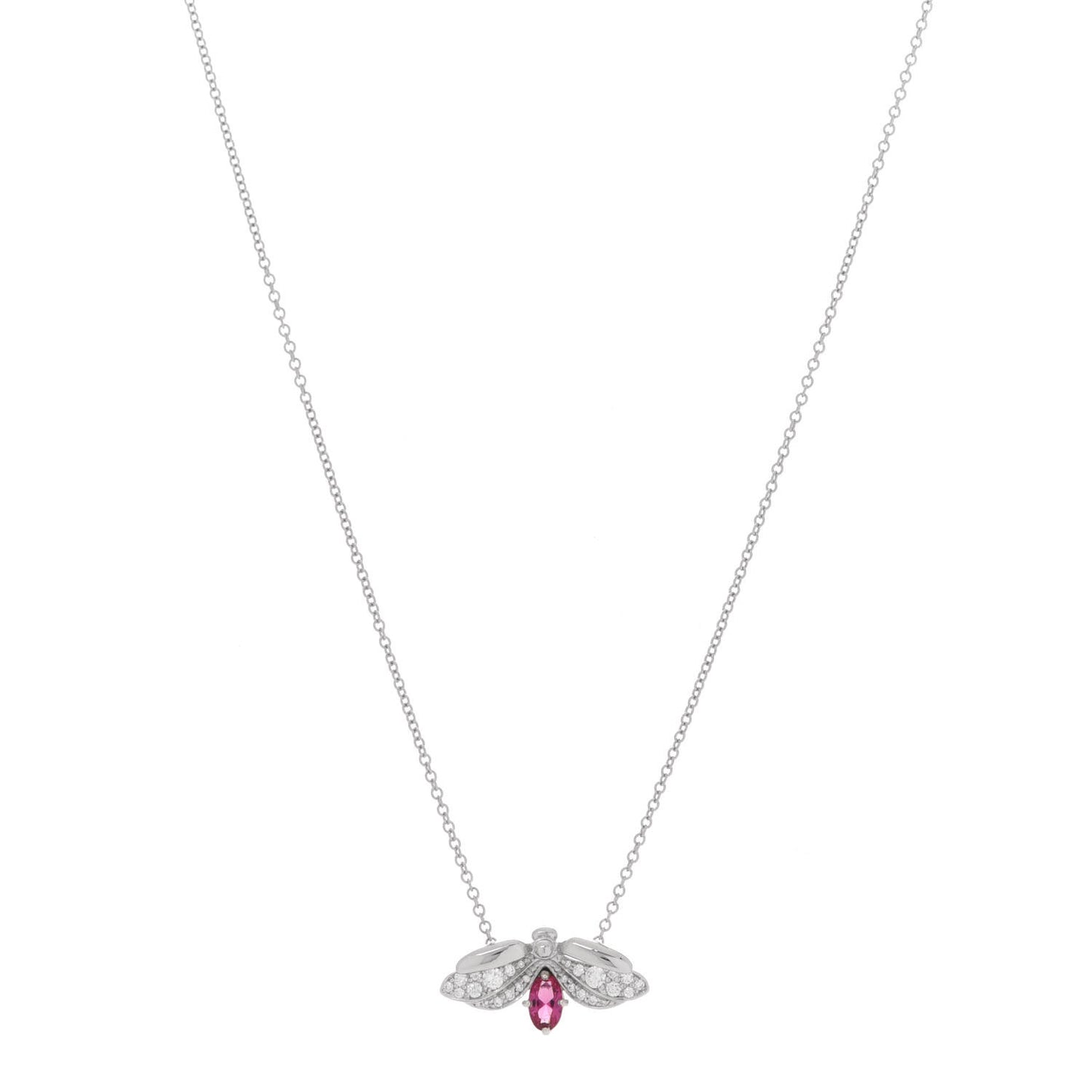 Platinum Diamond Pink Tourmaline Paper Flowers Firefly Pendant Necklace