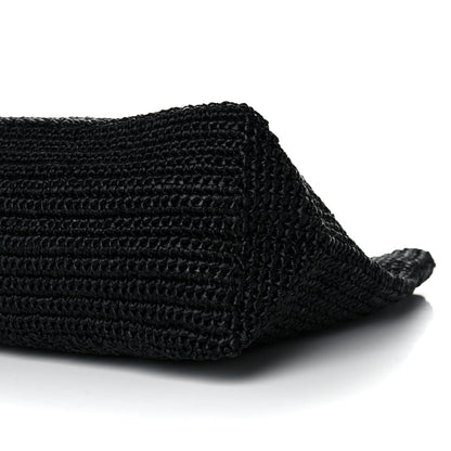 Prada Yarn Raffia Effect Crochet Large Logo Tote Black 8 of 12