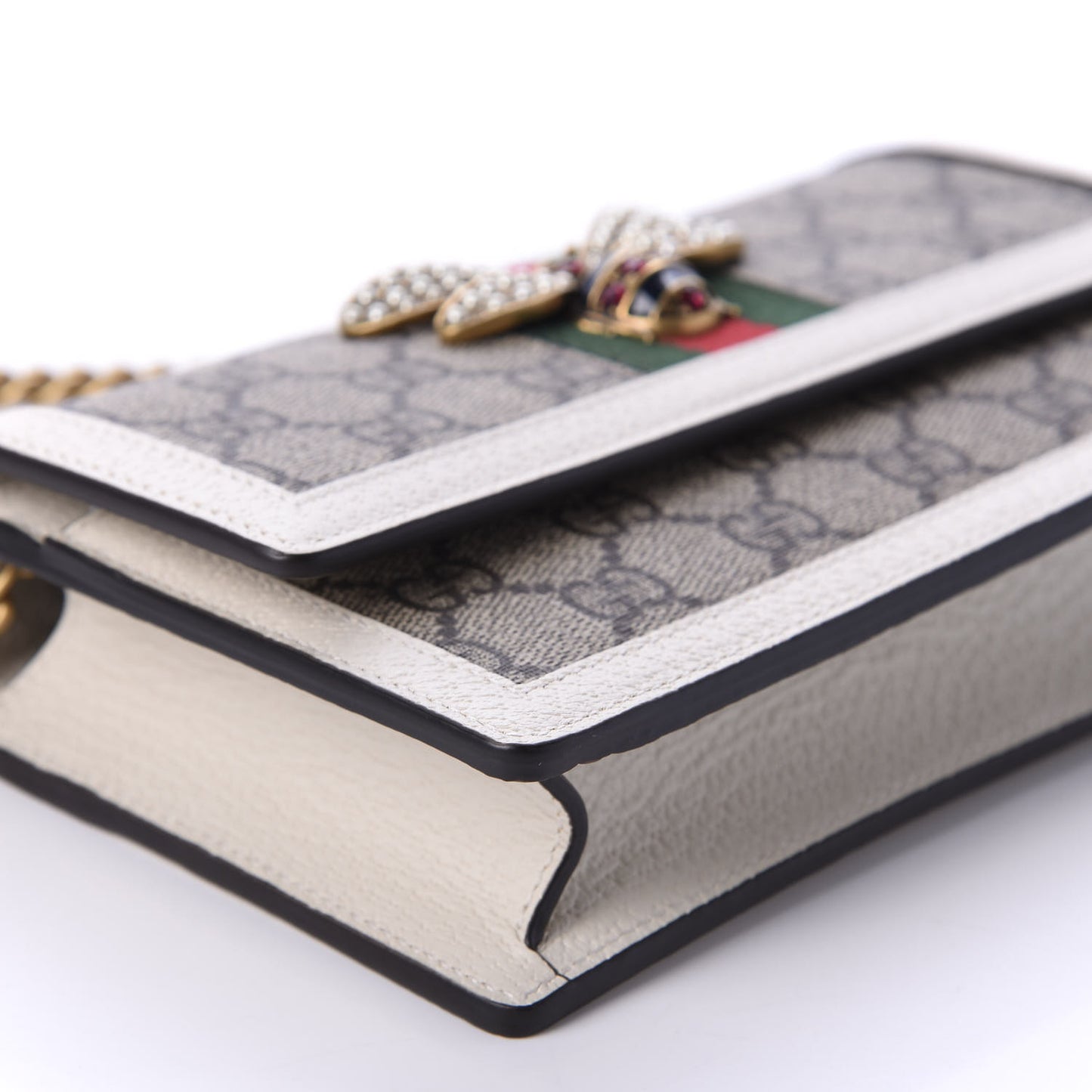GG Supreme Monogram Web Queen Margaret Chain Wallet White