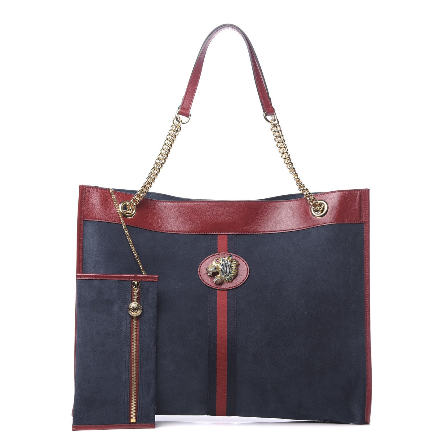 Suede Calfskin Large Rajah Chain Tote New Blue Romantic Cherry