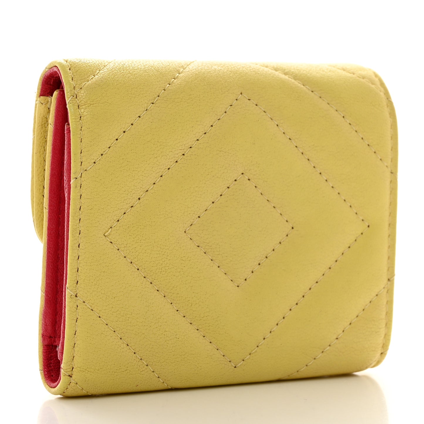 Sheepskin Chevron Quilted Reissue Compact Wallet Yellow