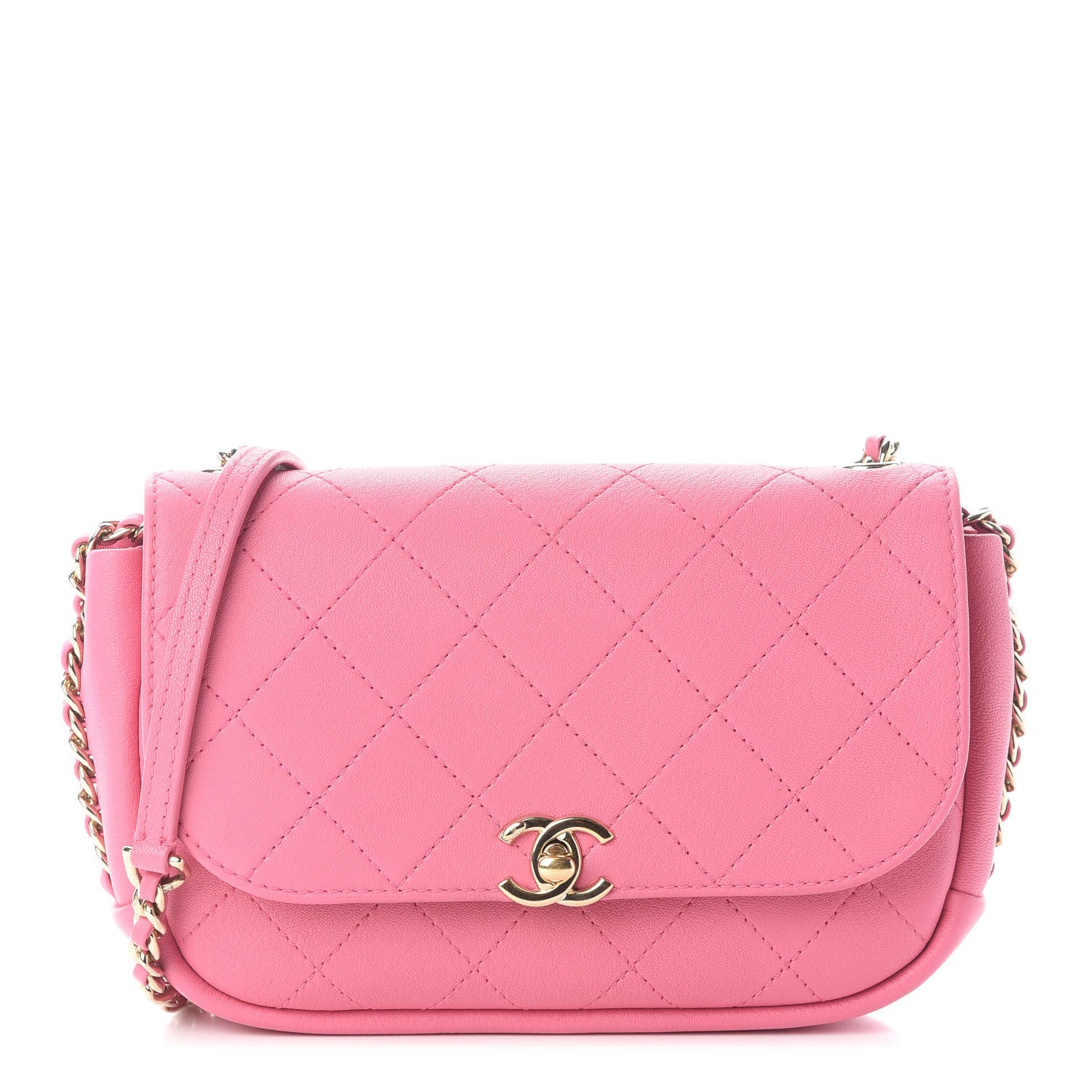 Chanel Goatskin Stitched Casual Trip Single Flap Pink 1 of 9