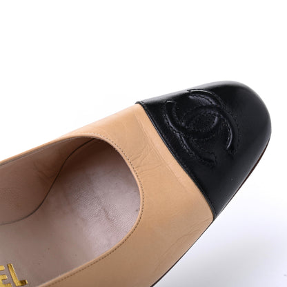 Chanel Lambskin Cap Toe CC Pumps 36 Beige Black 15 of 22