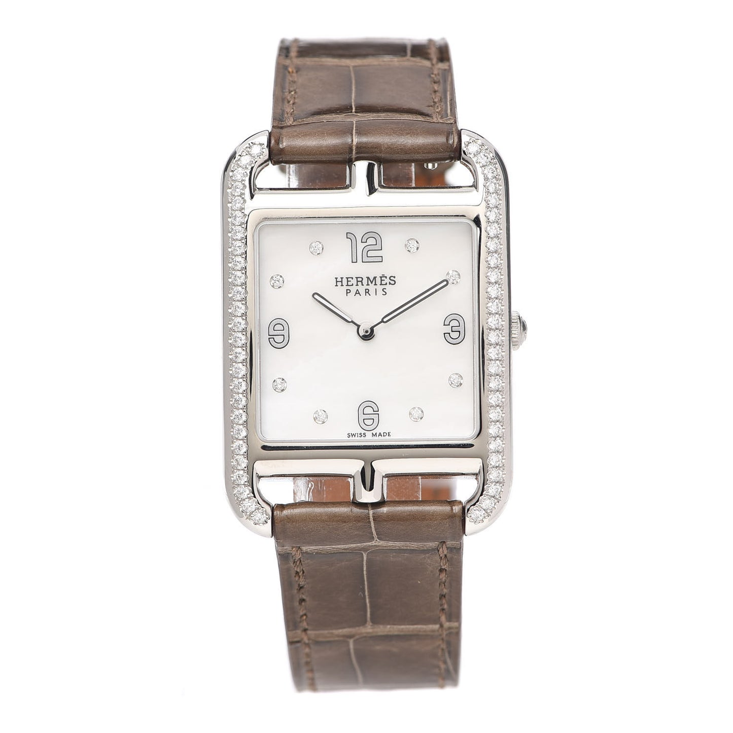 Stainless Steel Alligator Diamond Bezel Mother of Pearl 29mm Cape Cod Quartz Watch Etoupe