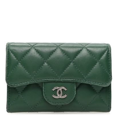 Chanel Lambskin Quilted Flap Card Holder Wallet Green 1 of 11