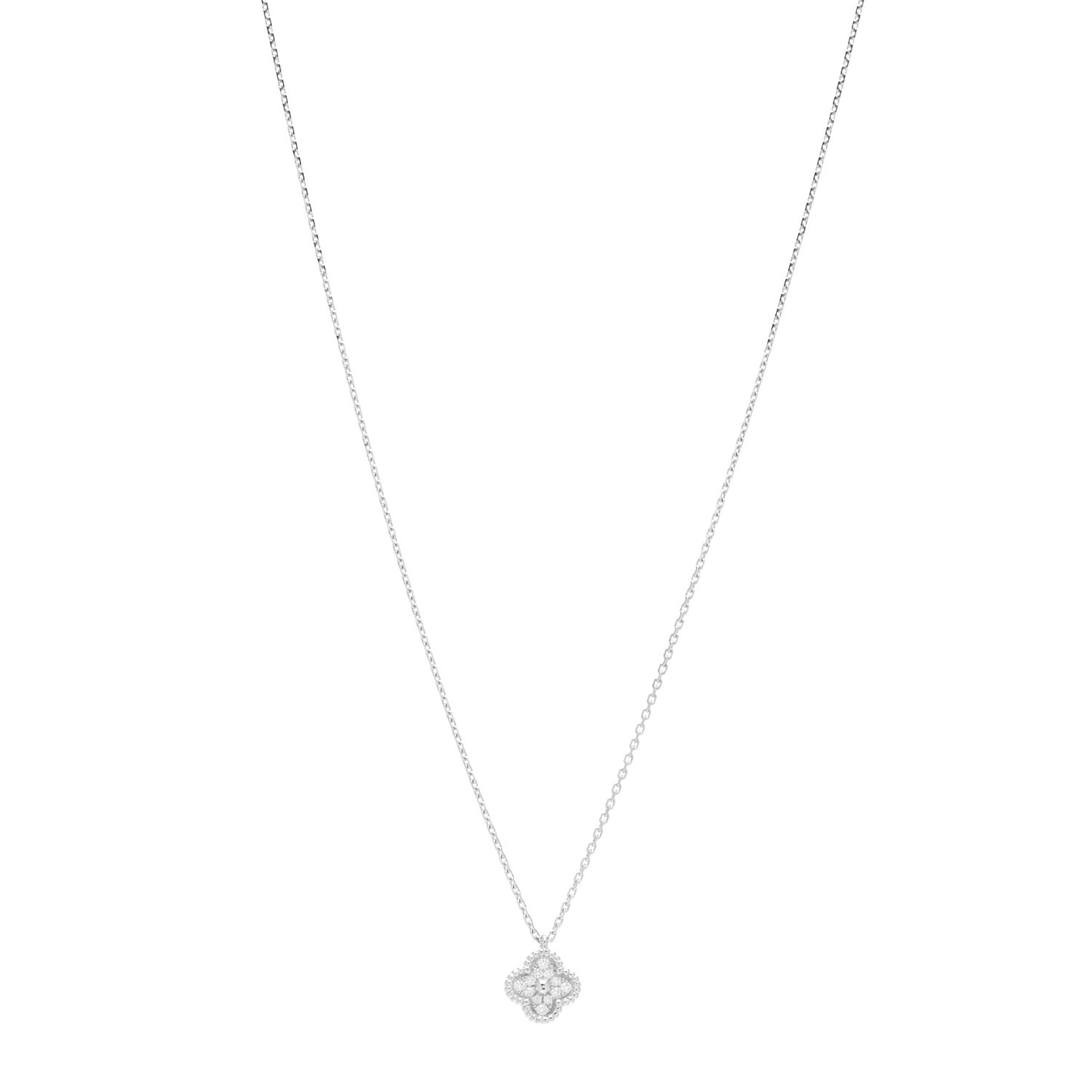 18K White Gold Diamond Sweet Alhambra Pendant Necklace