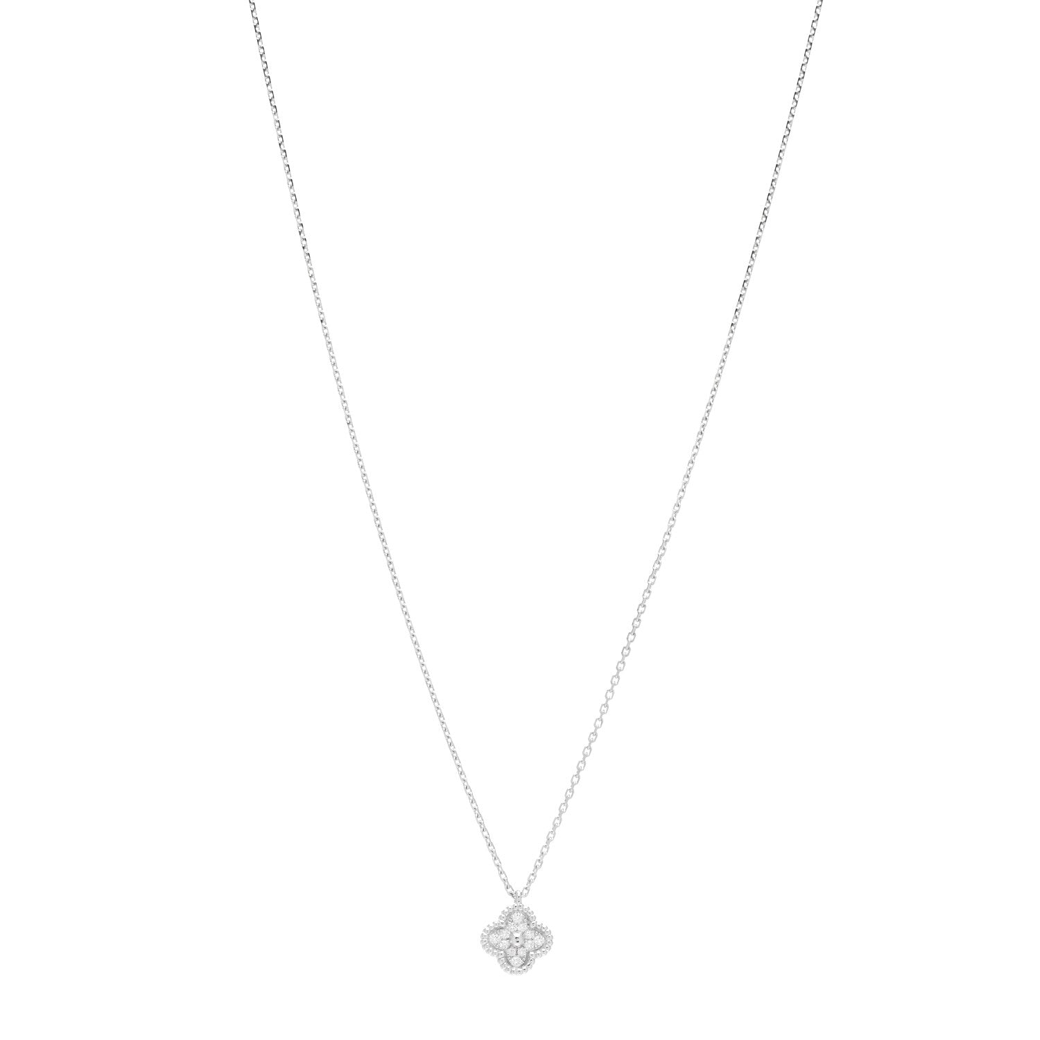 Van Cleef & Arpels 18K White Gold Diamond Sweet Alhambra Pendant Necklace 1 of 5