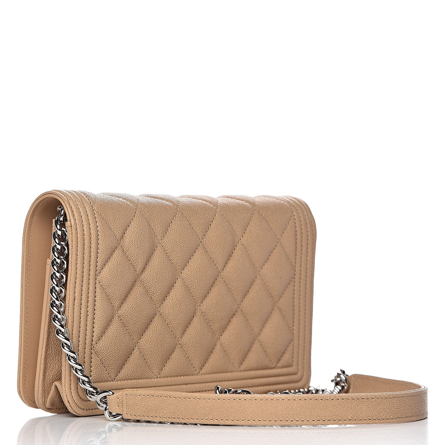 Caviar Quilted Boy Wallet On Chain WOC Beige