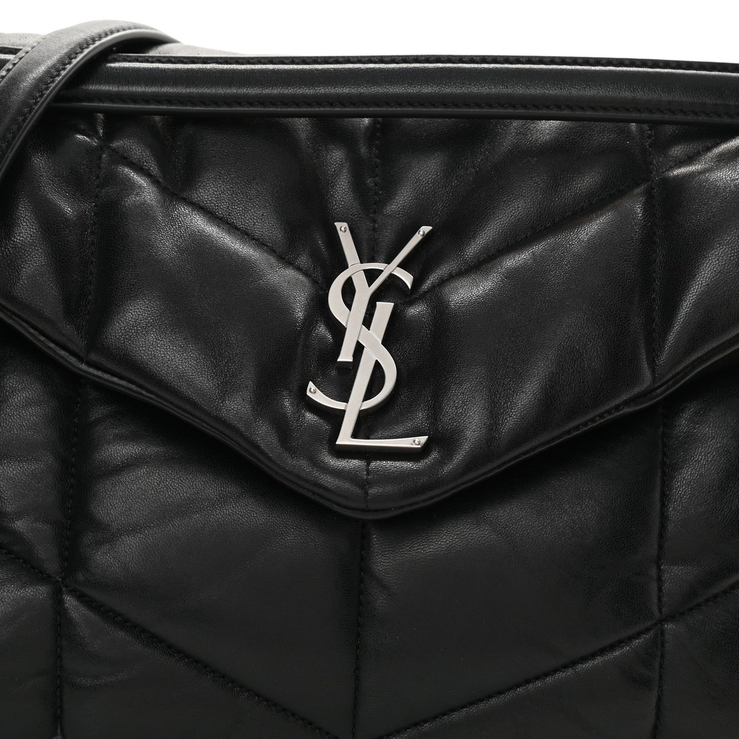 Lambskin Quilted Medium Loulou Puffer Monogram Chain Satchel Black