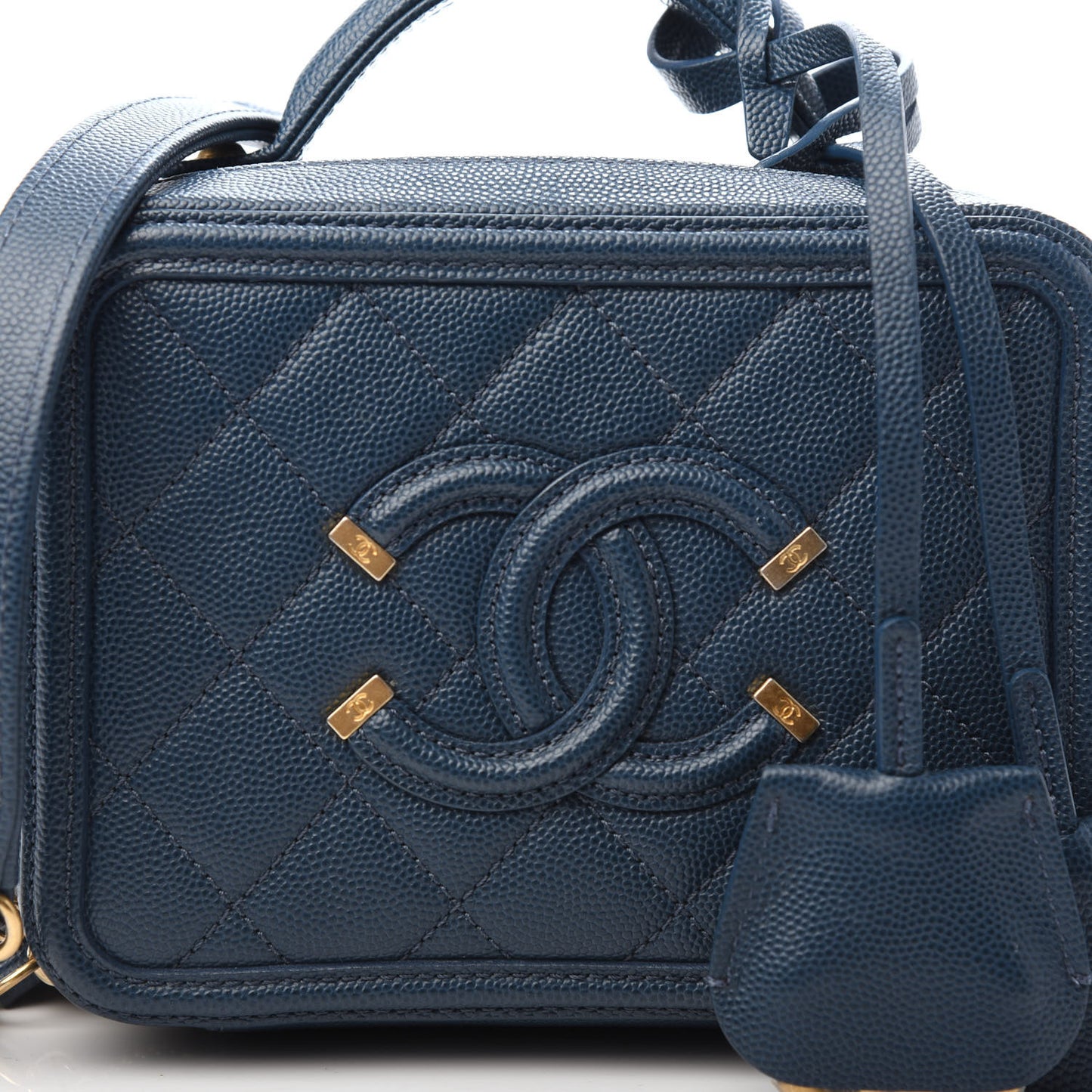 Caviar Quilted Small CC Filigree Vanity Case Dark Blue