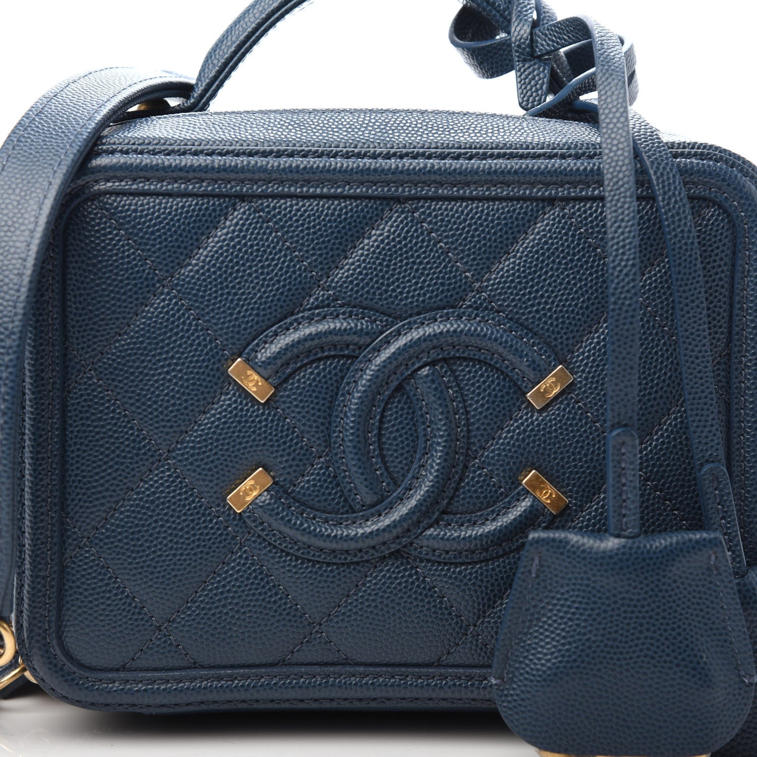 Chanel Caviar Quilted Small CC Filigree Vanity Case Dark Blue 9 of 9