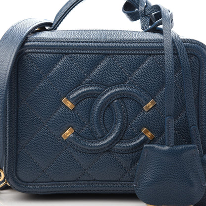 Chanel Caviar Quilted Small CC Filigree Vanity Case Dark Blue 9 of 9