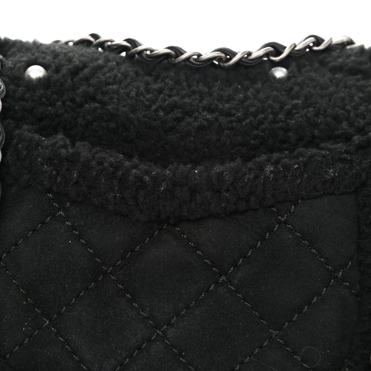 Shearling Lambskin Pearl Flap Black