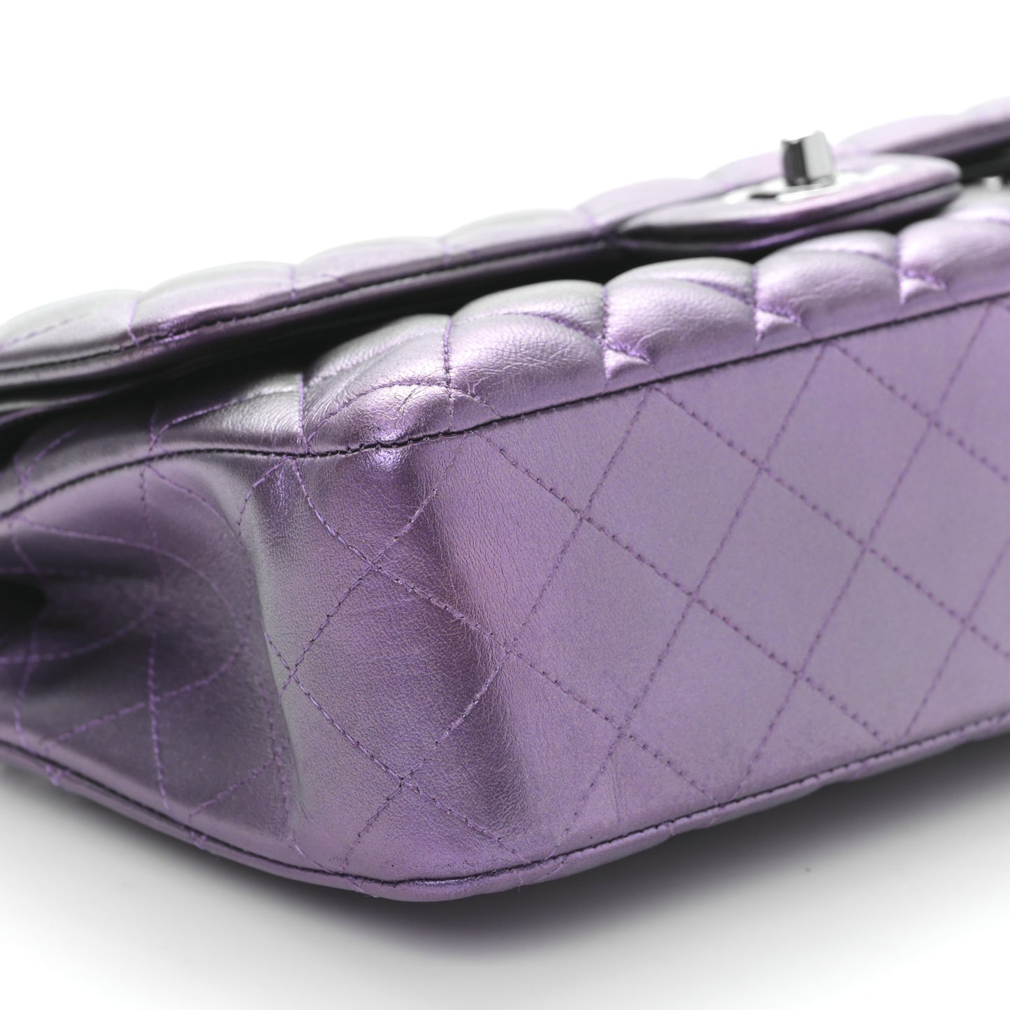 Iridescent Lambskin Quilted Medium Double Flap Dark Purple