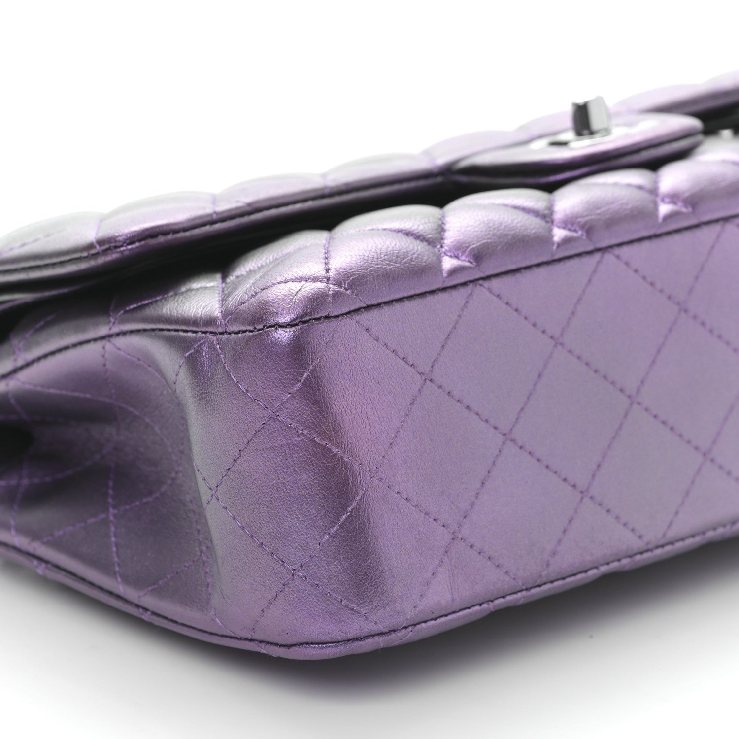 Chanel Iridescent Lambskin Quilted Medium Double Flap Dark Purple 8 of 9