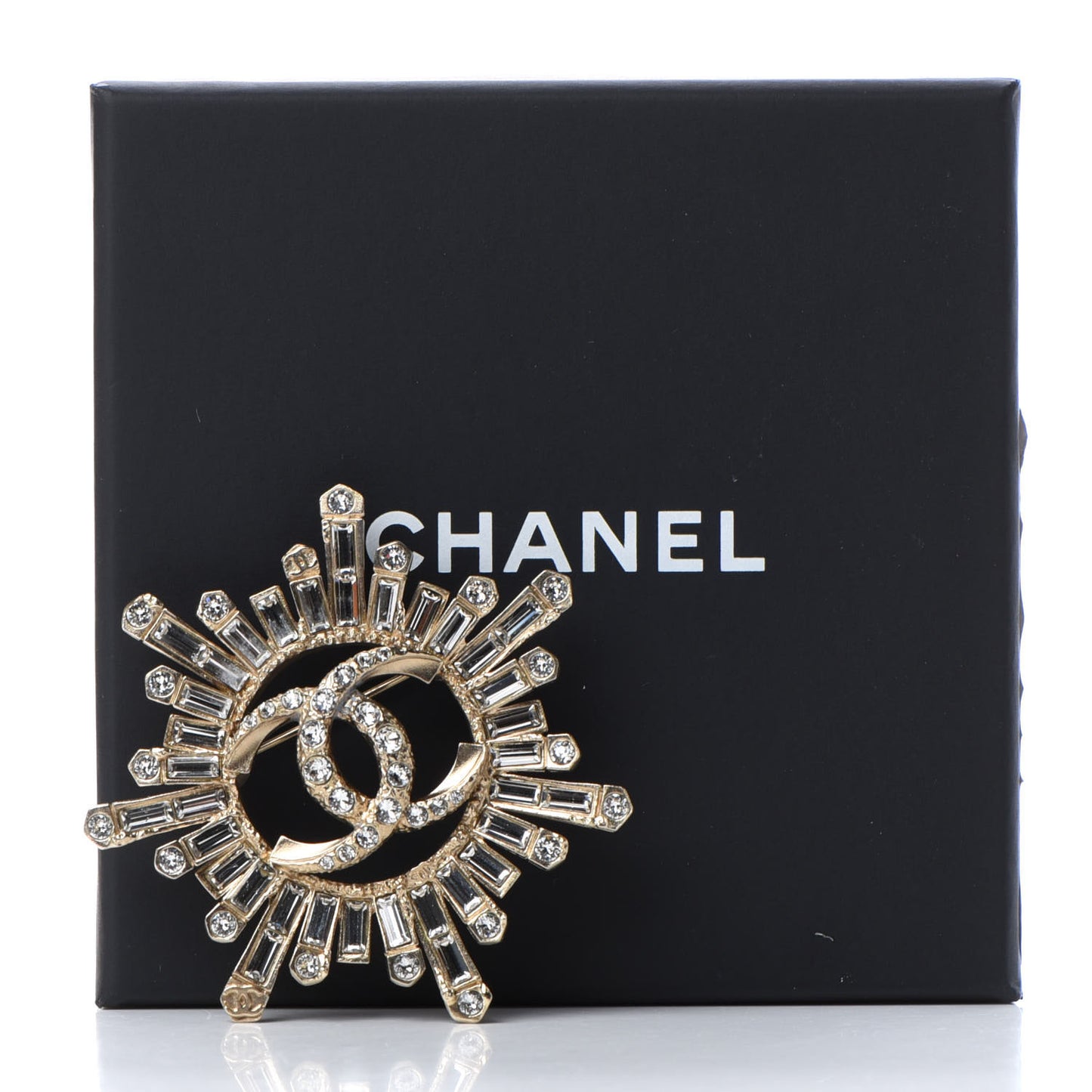 Crystal Baguette CC Brooch Light Gold
