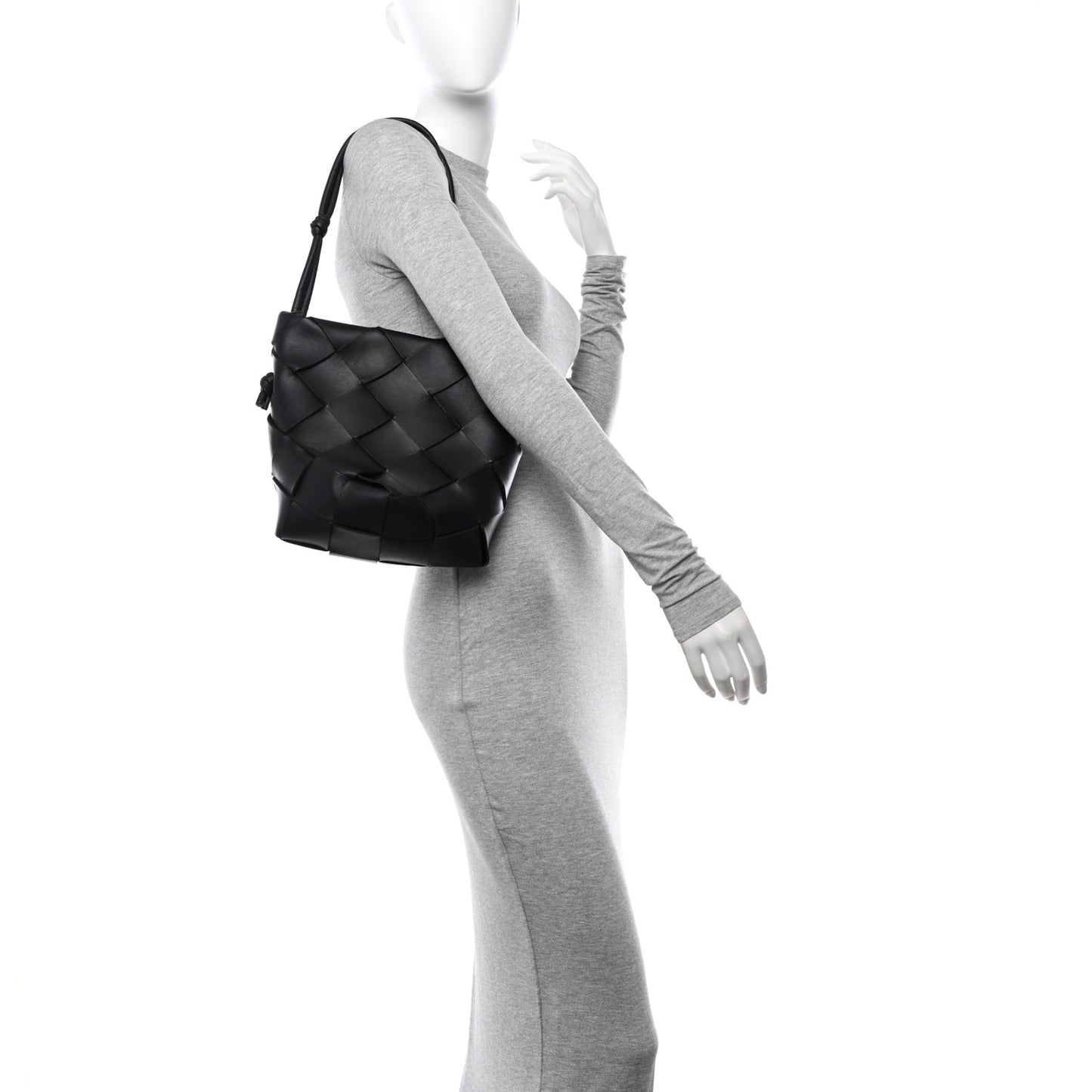 Nappa Maxi Intrecciato Clasp Bucket Bag Black