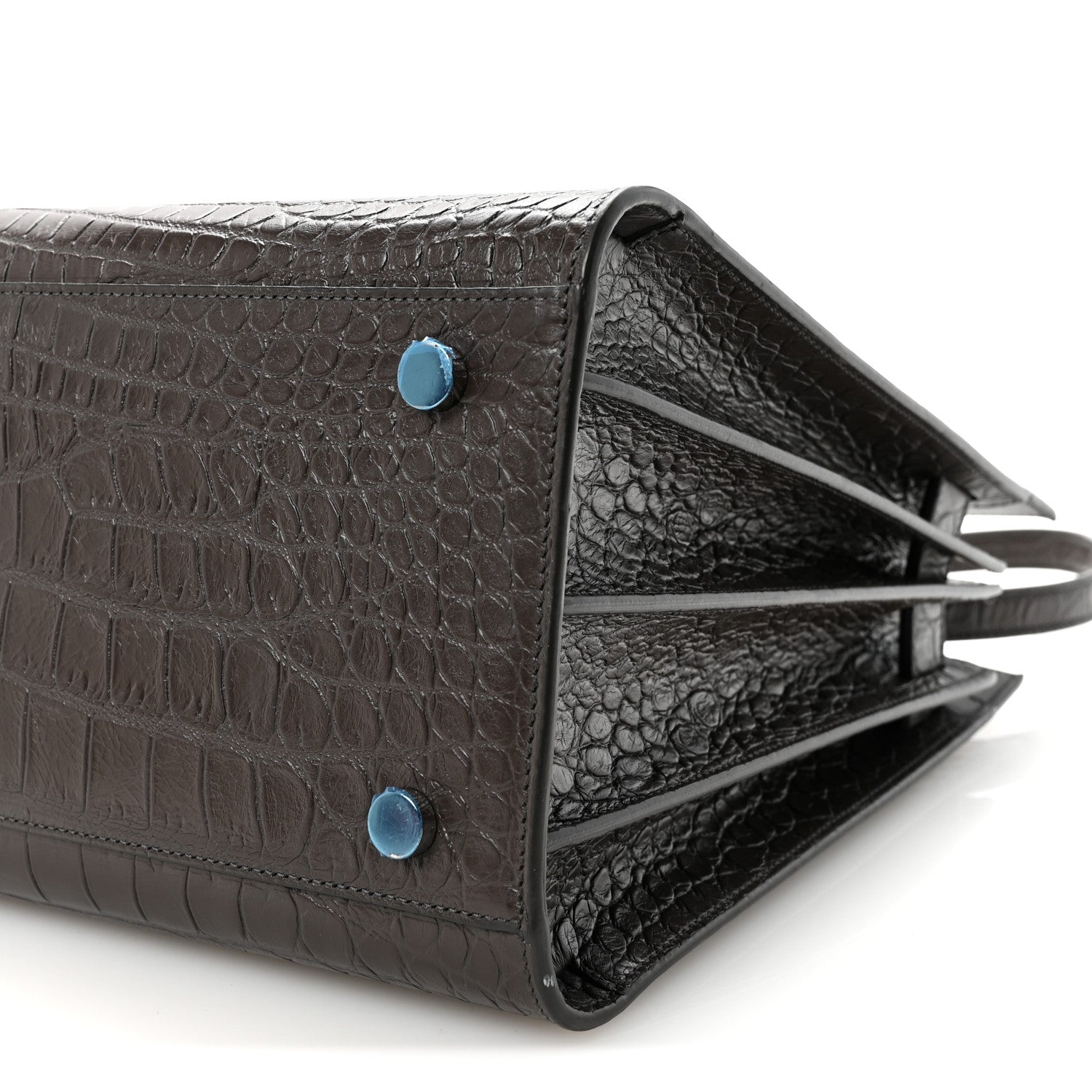 Saint Laurent Calfskin Crocodile Embossed Small Sac de Jour Dark Brown 9 of 9