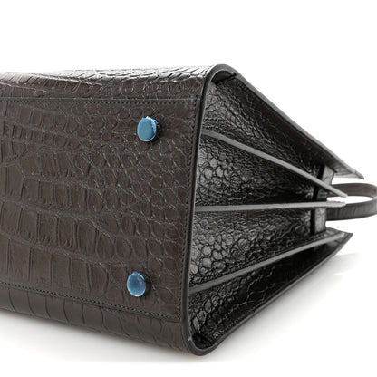 Saint Laurent Calfskin Crocodile Embossed Small Sac de Jour Dark Brown 9 of 9