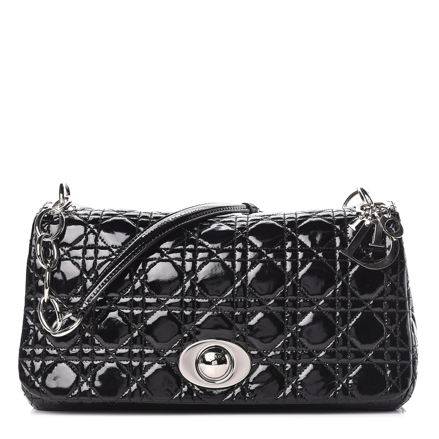 Patent Lambskin Cannage Rendezvous Flap Black
