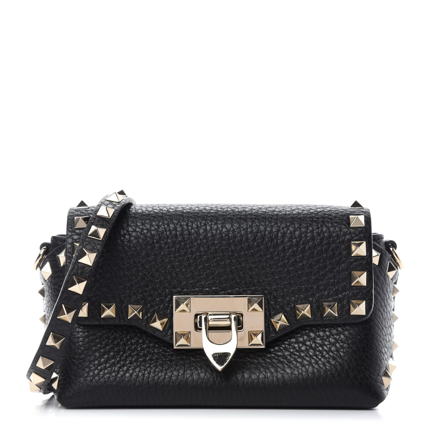 Valentino Garavani Pebbled Calfskin Mini Rockstud Crossbody Bag Black 1 of 10