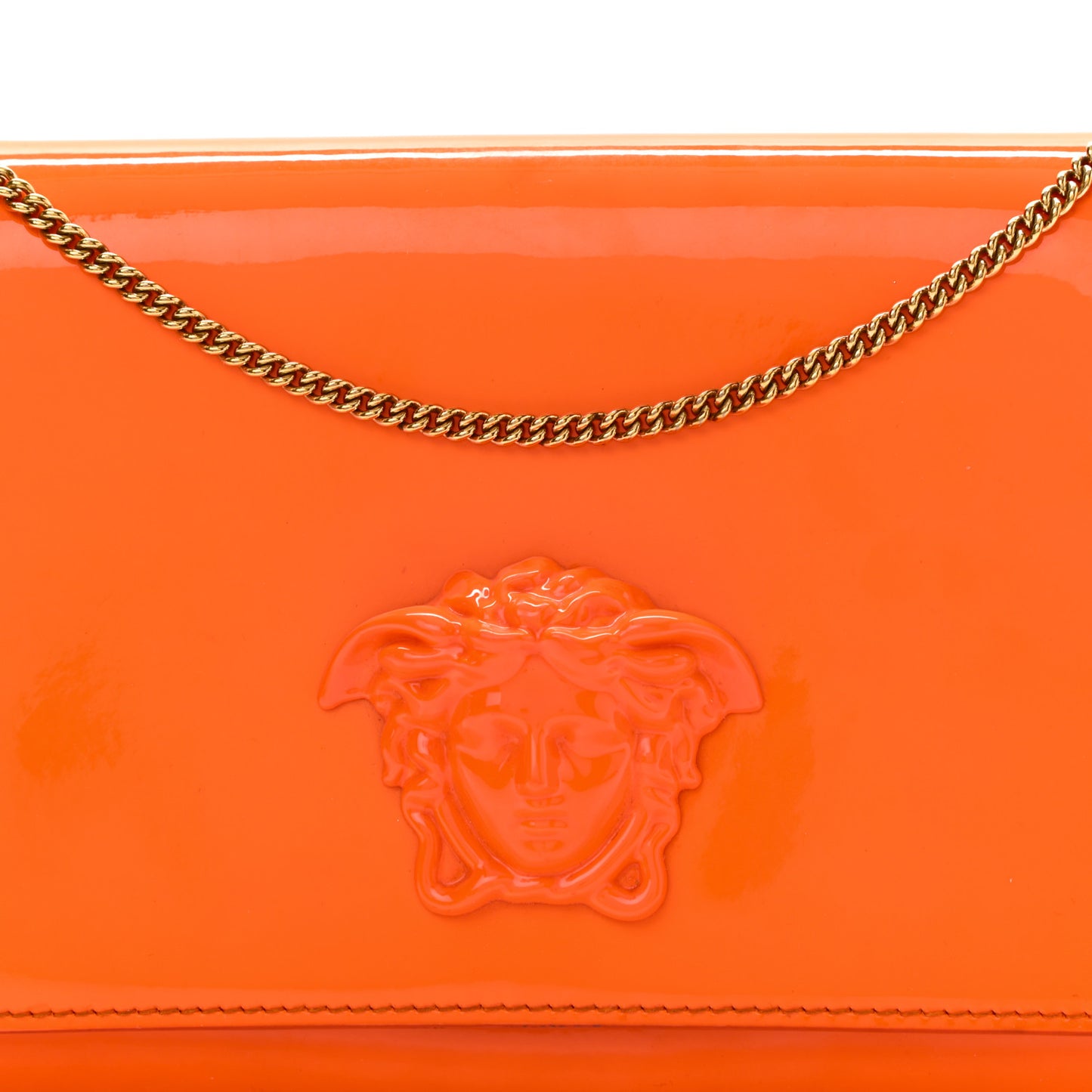 Patent Palazzo Medusa Chain Evening Bag Orange