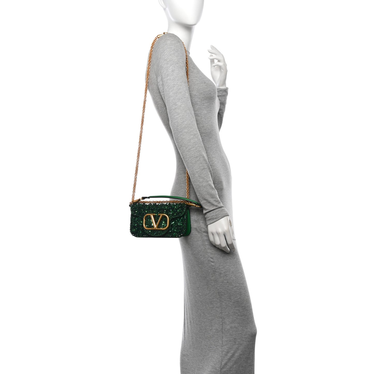 Sequin Crystal Vlogo Embroidered Small Loco Shoulder Bag Green