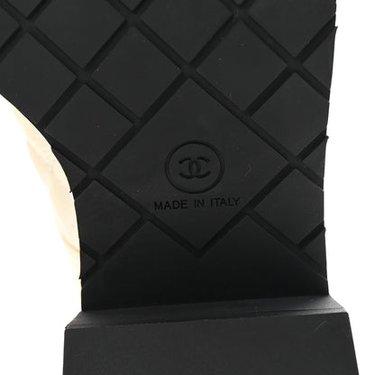Chanel Pearly Calfskin Patent Calfskin Quilted Lace Up Boots 37 White Light Gray Black 7 of 9