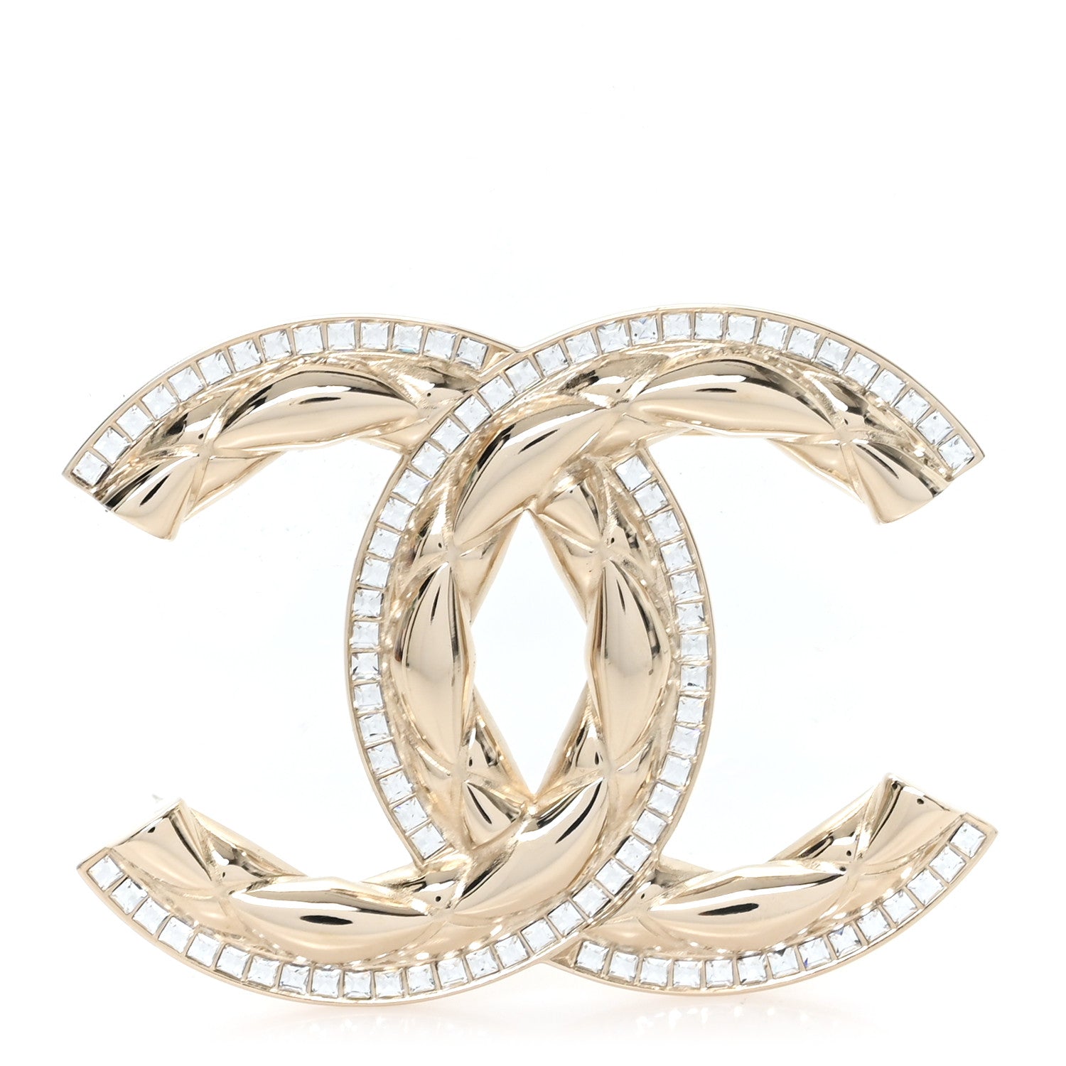 Chanel Baguette Crystal Quilted Vintage Allure CC Brooch Gold 1 of 3