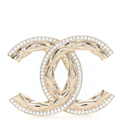 Chanel Baguette Crystal Quilted Vintage Allure CC Brooch Gold 1 of 3