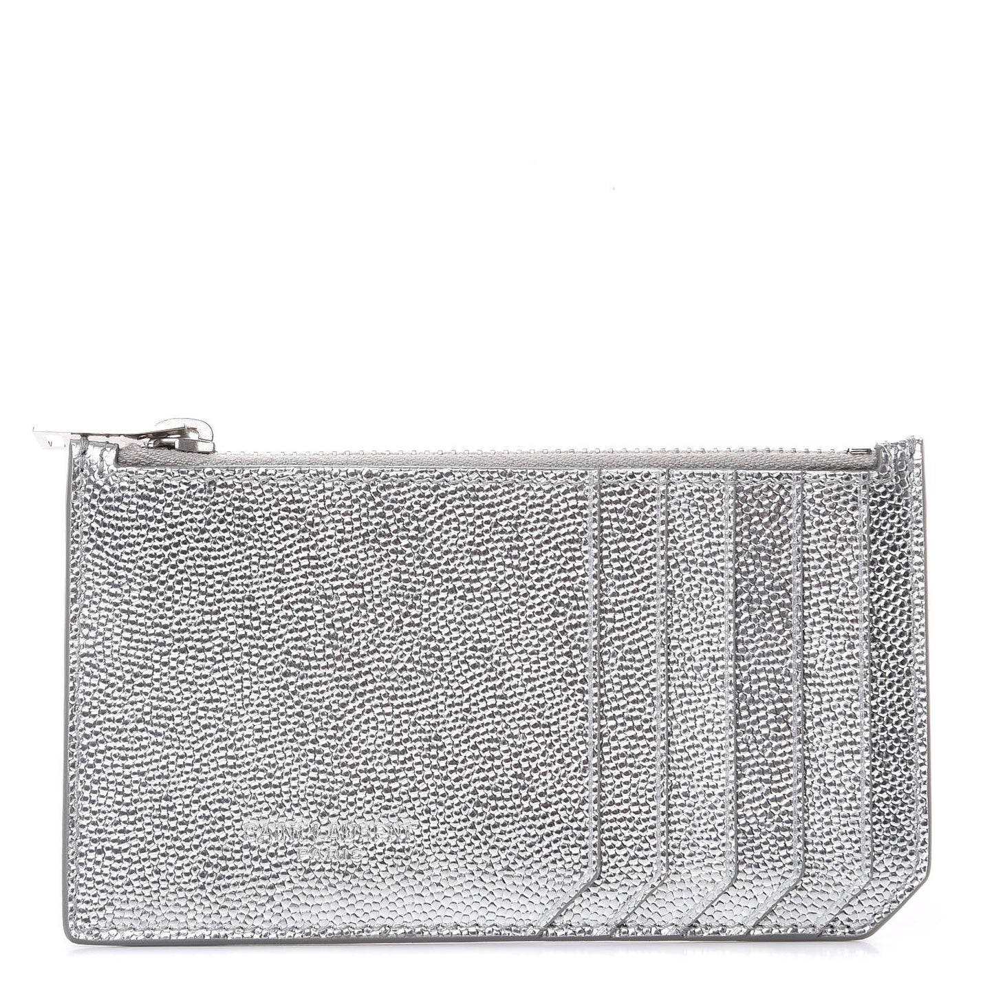 Grained Calfskin 5 Fragments Zip Pouch Card Holder Silver