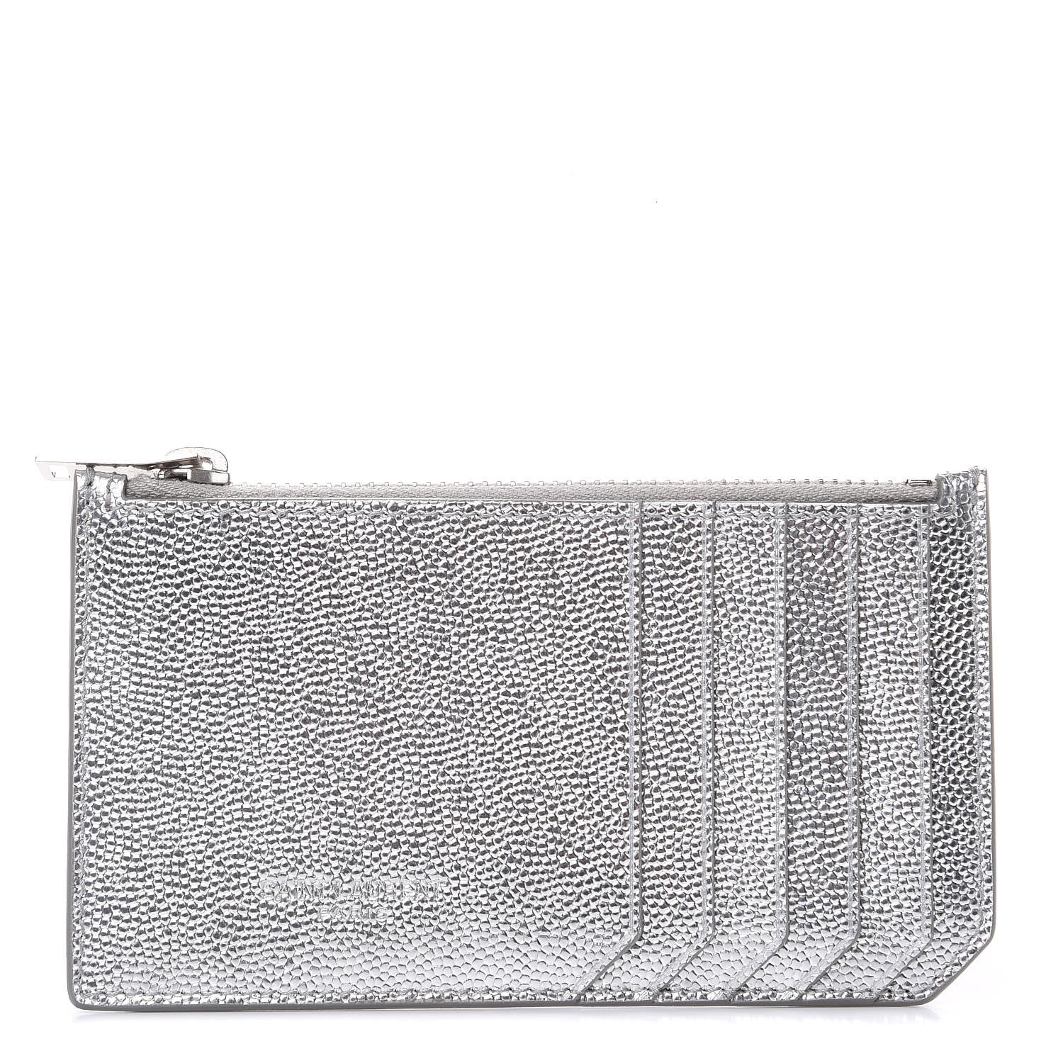 Saint Laurent Grained Calfskin 5 Fragments Zip Pouch Card Holder Silver 1 of 8