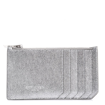 Saint Laurent Grained Calfskin 5 Fragments Zip Pouch Card Holder Silver 1 of 8