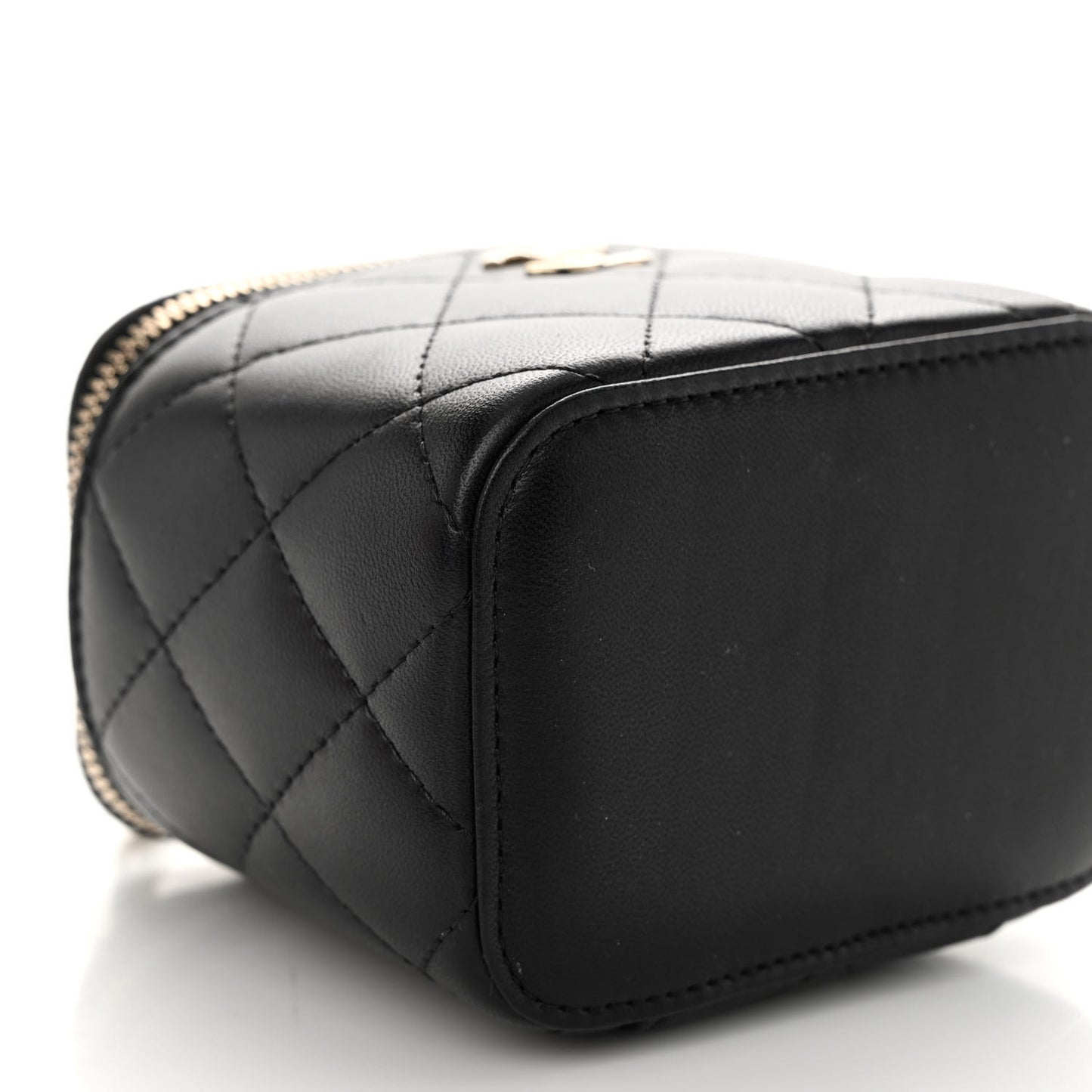 Lambskin Quilted Mini Vanity Case With Pearl Chain Black
