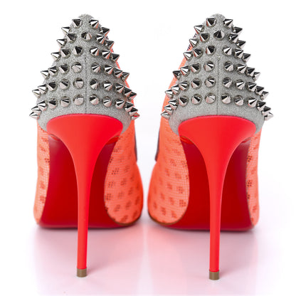 Christian Louboutin Matt Pattent Mesh Glitter Sporty 100 Spike Pumps 36.5 Orange Fluo 6 of 12