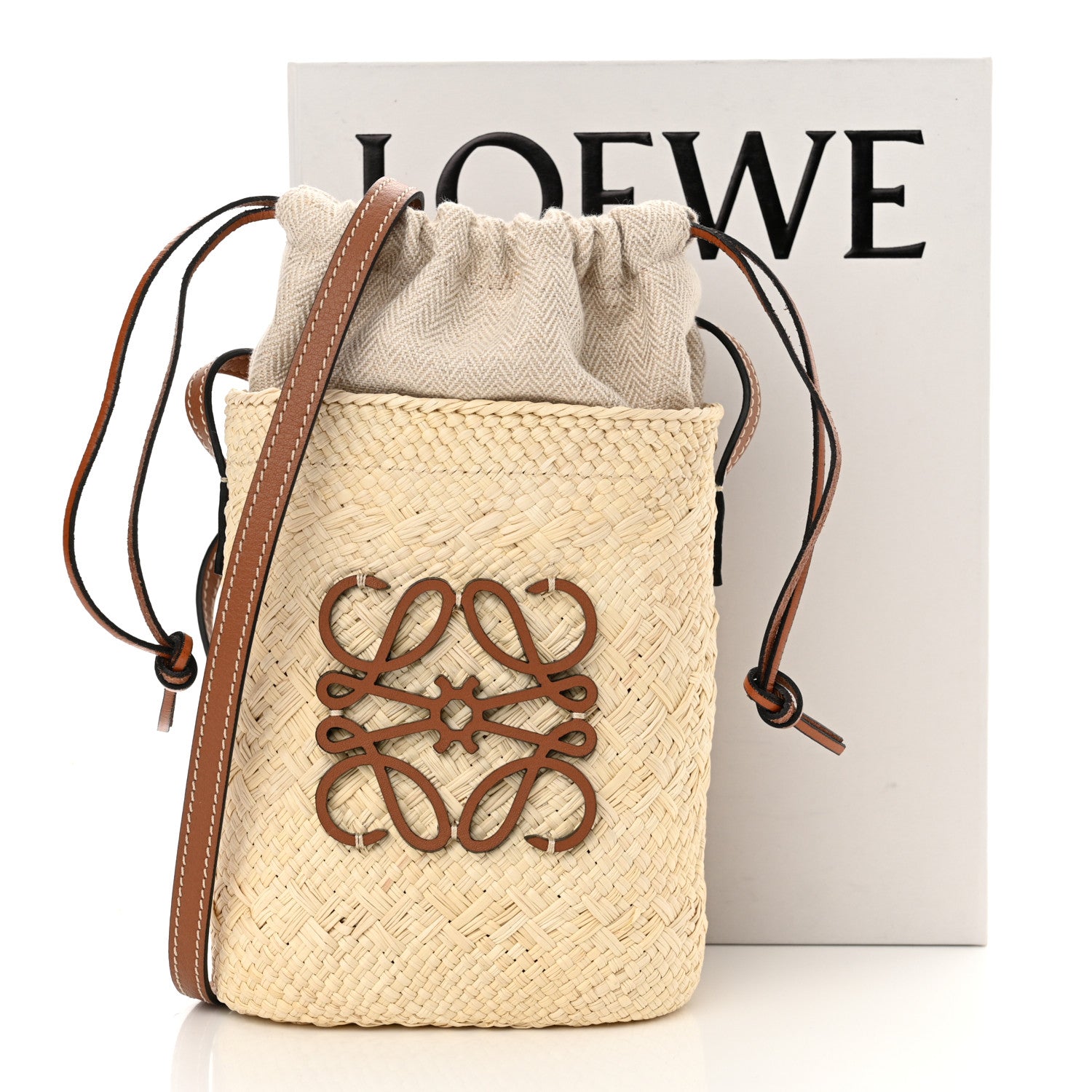 Loewe Calfskin Raffia Paulas Ibiza Square Bucket Bag Natural Tan 11 of 11