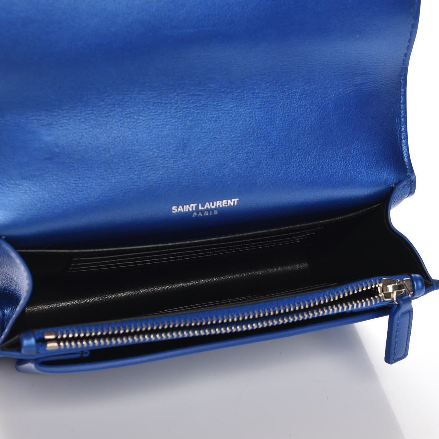 Metallic Calfskin Monogram Sunset Chain Wallet Blue