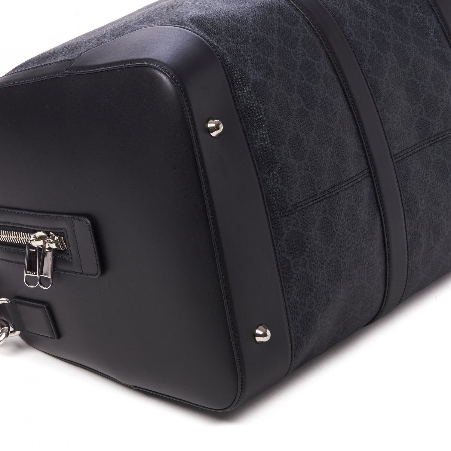 Gucci Soft GG Supreme Monogram Appia Calfskin Web Large Carry On Duffle Bag Black Grey 6 of 10