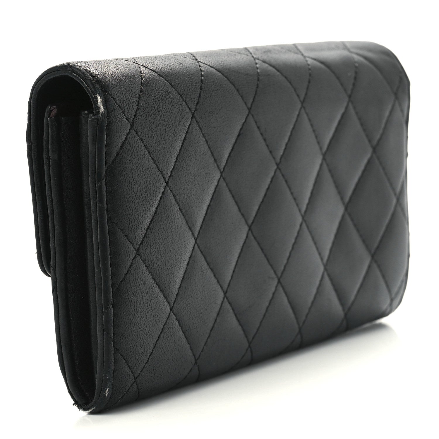 Chanel Lambskin Quilted Large Gusset Flap Wallet Black 3 of 12