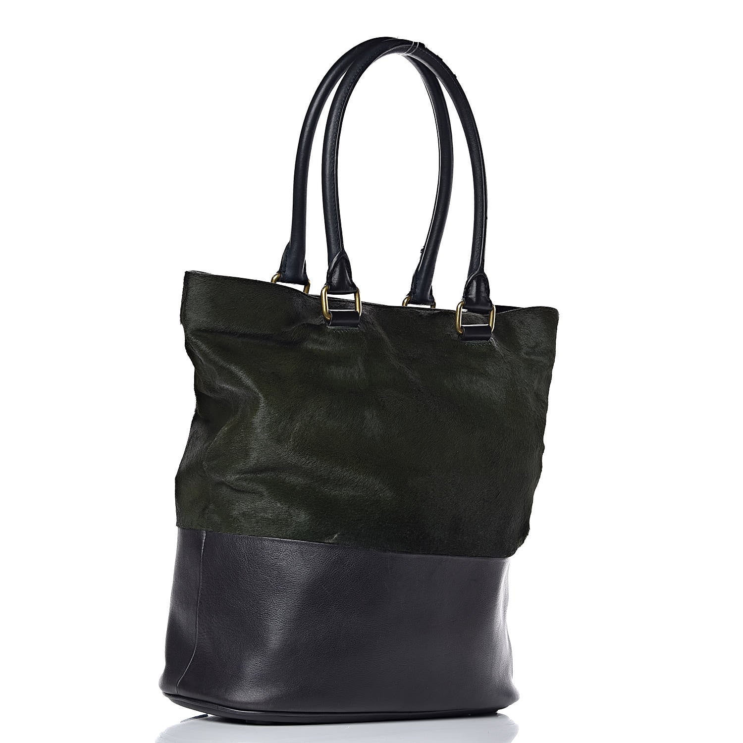 Celine Pony Hair Racer Stripe Tote Green 3 of 17