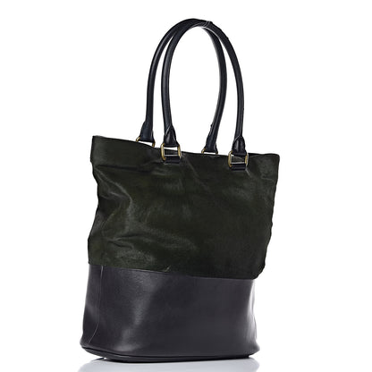 Celine Pony Hair Racer Stripe Tote Green 3 of 17