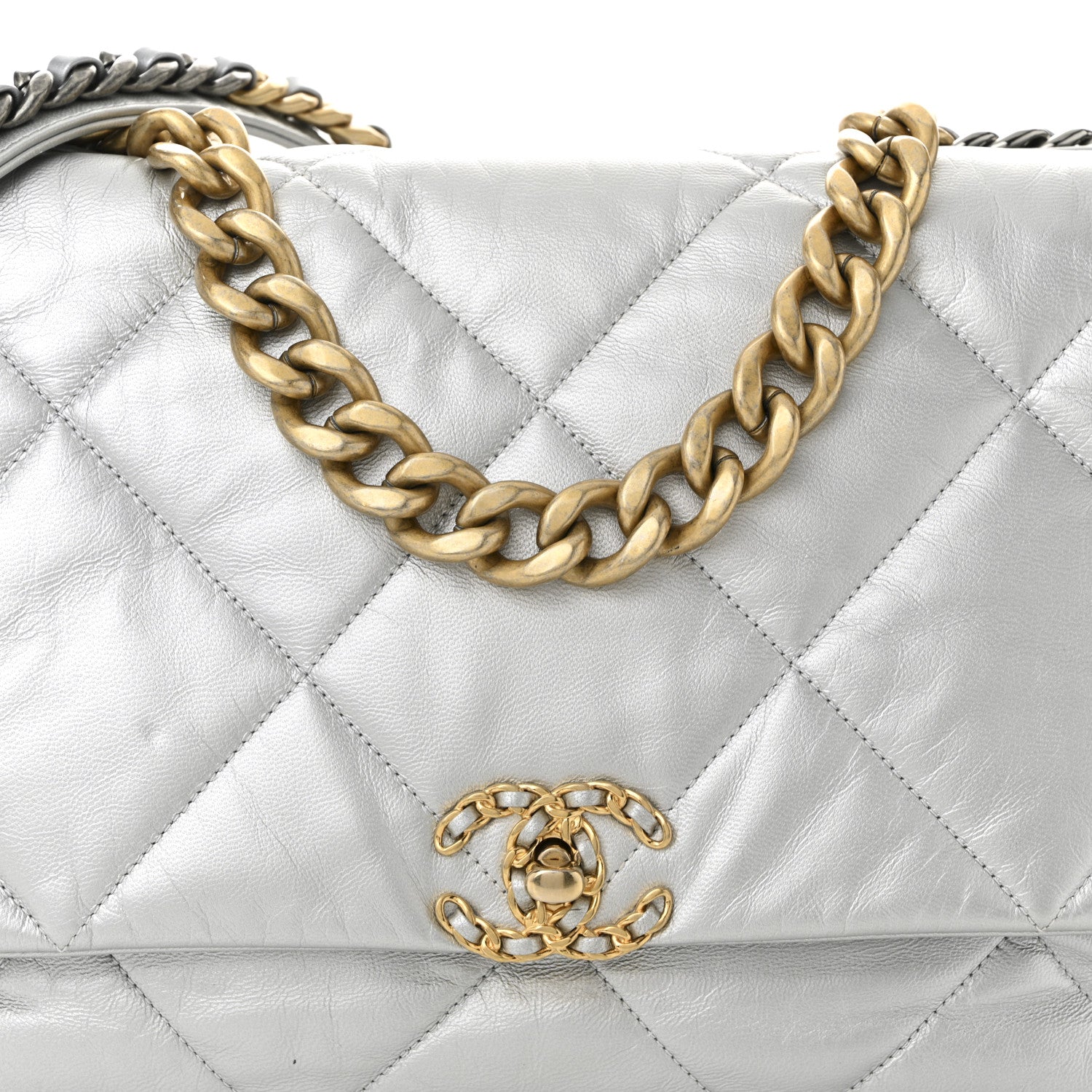 Chanel Metallic Goatskin Quilted Maxi Chanel 19 Flap Silver 8 of 11