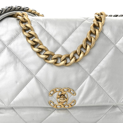 Chanel Metallic Goatskin Quilted Maxi Chanel 19 Flap Silver 8 of 11