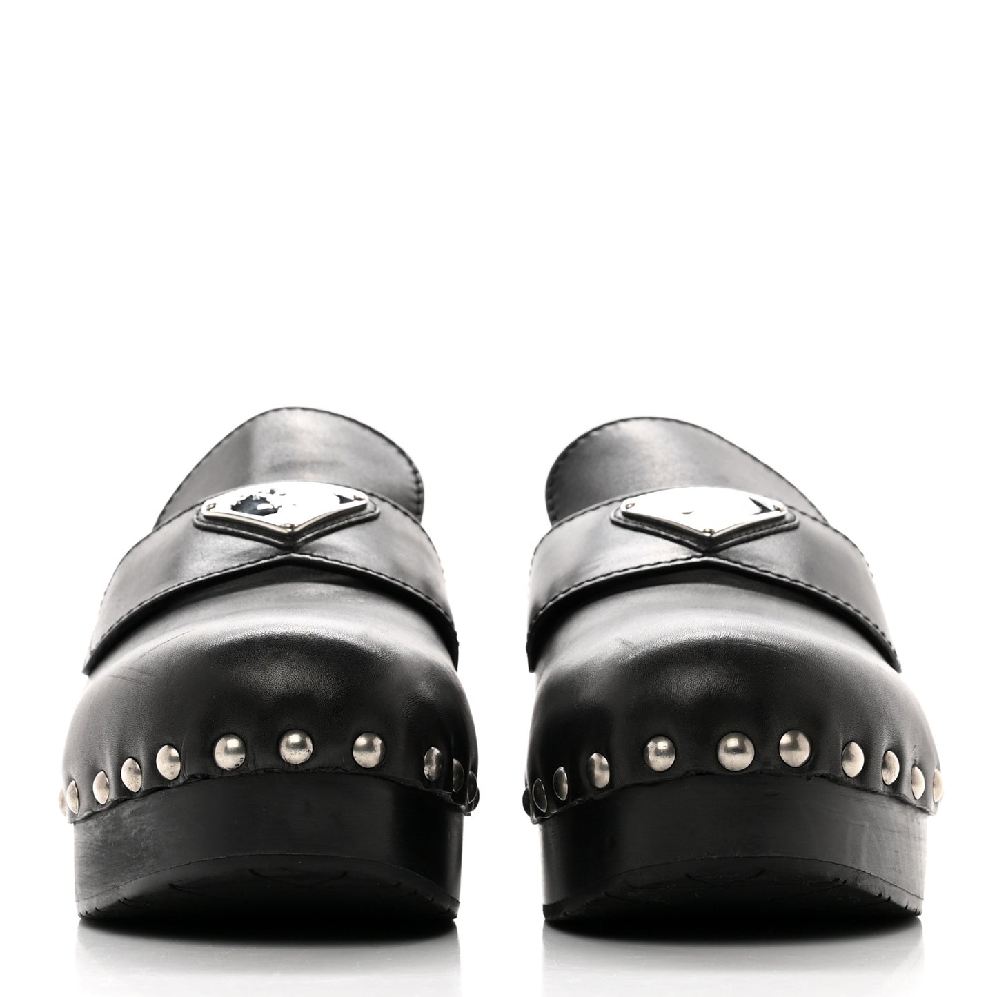 Natural Calfskin Metal Triangle Logo 45mm Clogs 38 Black