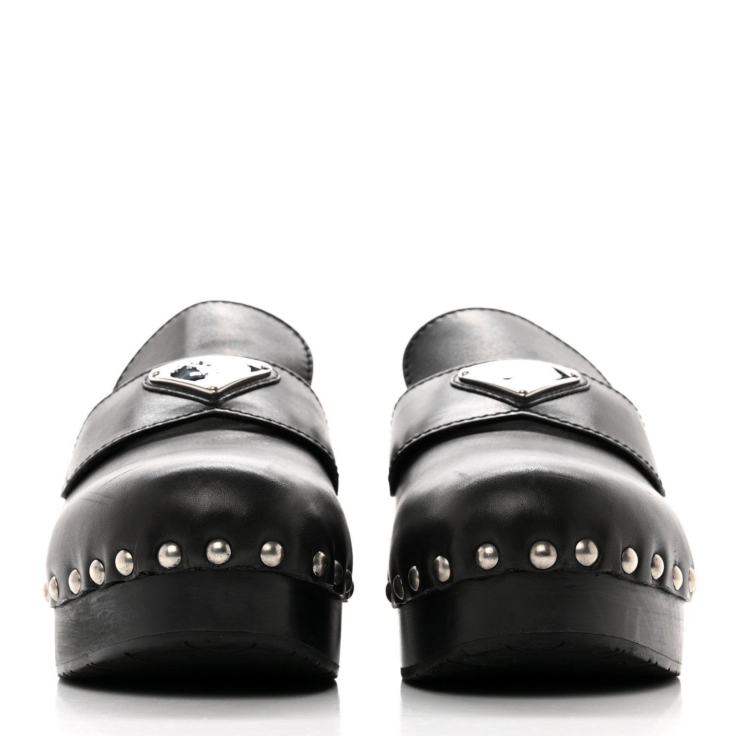 Prada Natural Calfskin Metal Triangle Logo 45mm Clogs 38 Black 2 of 12