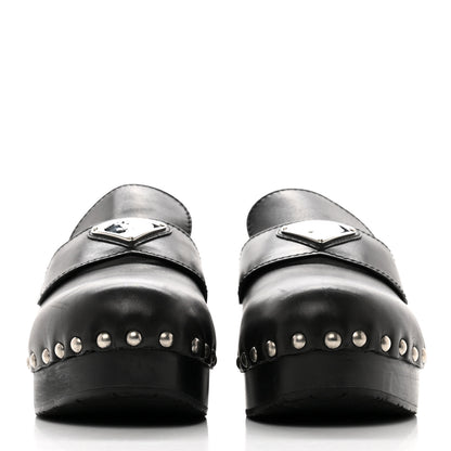 Prada Natural Calfskin Metal Triangle Logo 45mm Clogs 38 Black 2 of 12