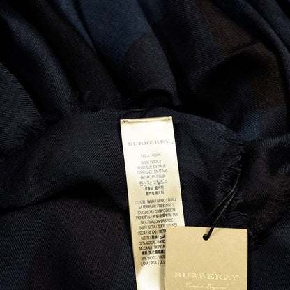 Burberry Silk Modal Wool Check Lightweight Scarf Blue 4 of 4
